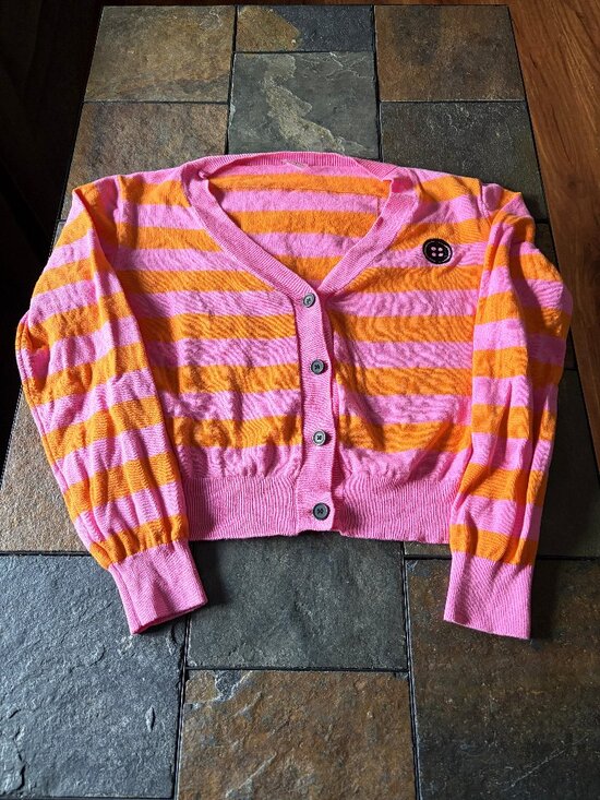 spirit halloween Sweaters - Spirit Halloween Coraline cardigan sweater pink orange striped 2024 Laika size L